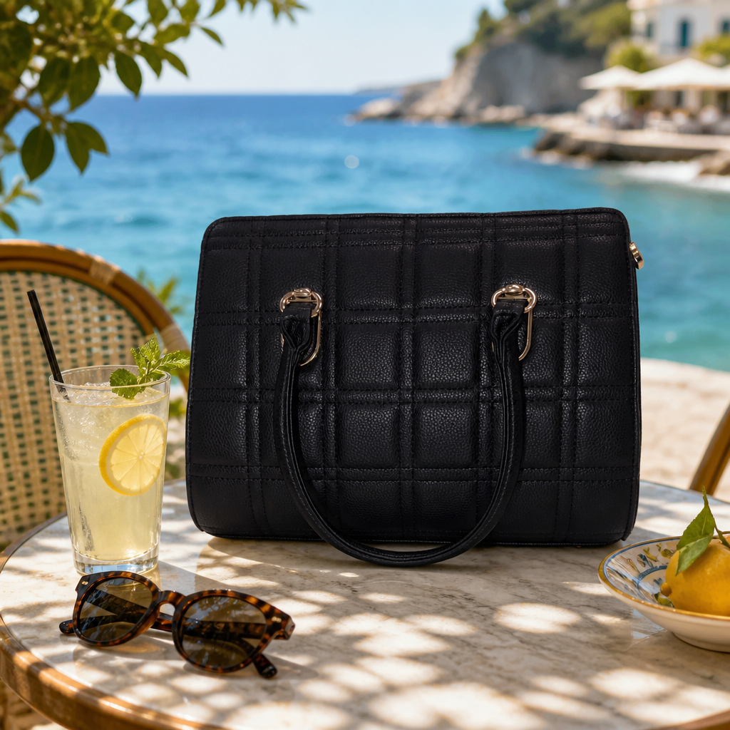 Black quilted tote - lifestyle