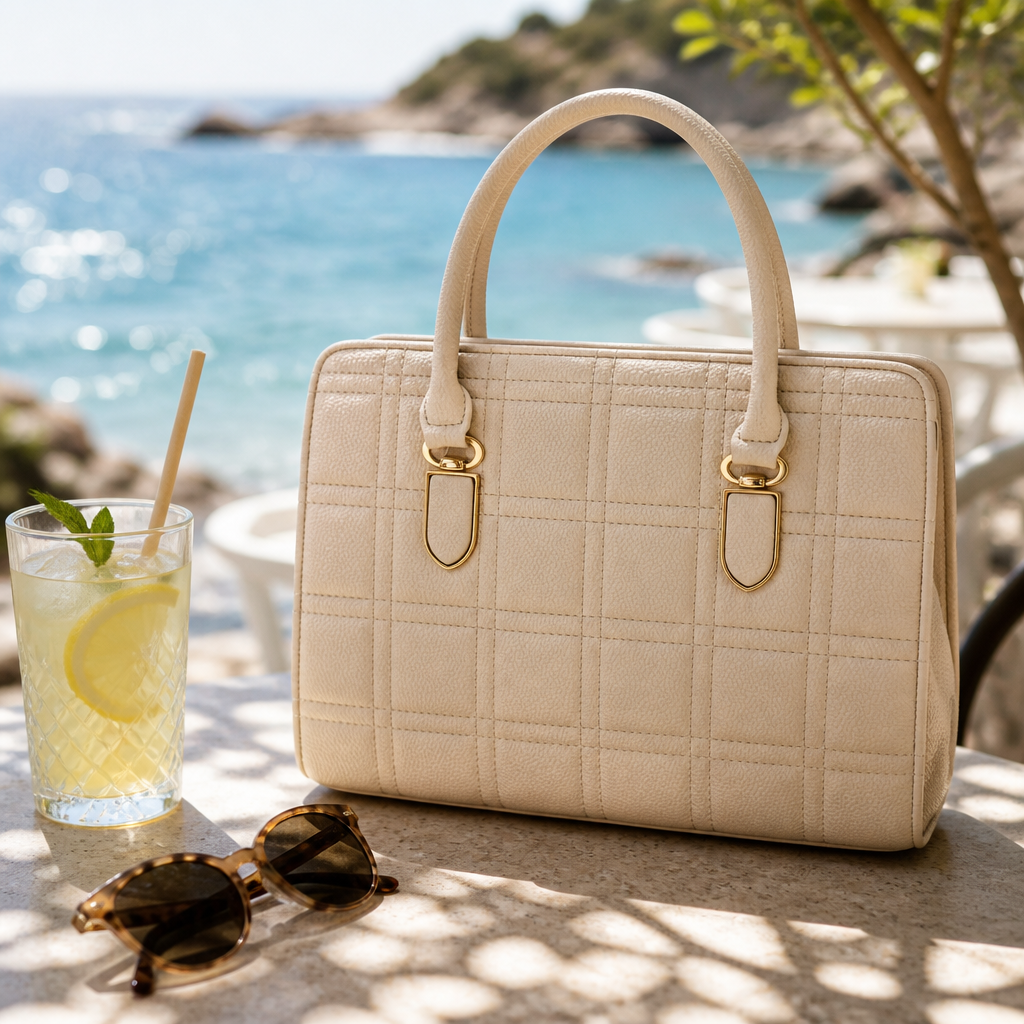 Cream quilted tote - lifestyle