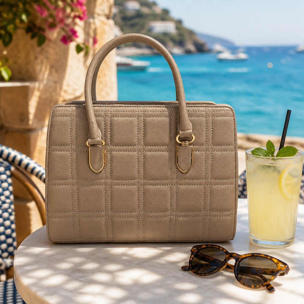 Taupe quilted tote - lifestyle